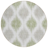 8' Artichoke Green Ivory And Gray Round Ikat Washable Indoor Outdoor Area Rug