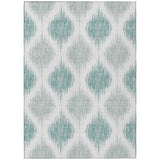5' X 8' Aqua Teal Blue And Ivory Ikat Washable Indoor Outdoor Area Rug