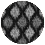 8' Black Silver And Gray Round Ikat Washable Indoor Outdoor Area Rug