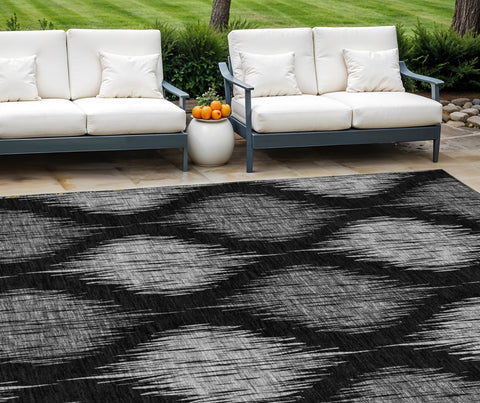 8' X 10' Black Silver And Gray Ikat Washable Indoor Outdoor Area Rug