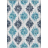 3' X 5' Teal Blue And Ivory Ikat Washable Indoor Outdoor Area Rug