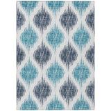 5' X 8' Teal Blue And Ivory Ikat Washable Indoor Outdoor Area Rug