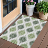 3' X 5' Fern Green And Ivory Ikat Washable Indoor Outdoor Area Rug