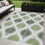 5' X 8' Fern Green And Ivory Ikat Washable Indoor Outdoor Area Rug