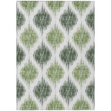 5' X 8' Fern Green And Ivory Ikat Washable Indoor Outdoor Area Rug