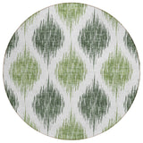 8' Fern Green And Ivory Round Ikat Washable Indoor Outdoor Area Rug