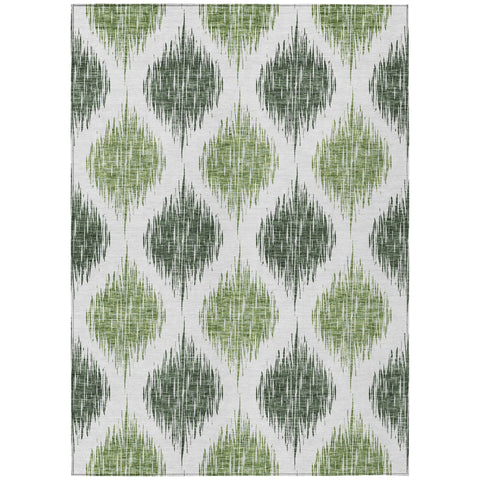 8' X 10' Fern Green And Ivory Ikat Washable Indoor Outdoor Area Rug