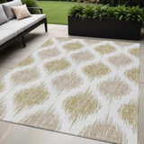 5' X 8' Gold Ivory And Beige Ikat Washable Indoor Outdoor Area Rug