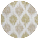 8' Gold Ivory And Beige Round Ikat Washable Indoor Outdoor Area Rug