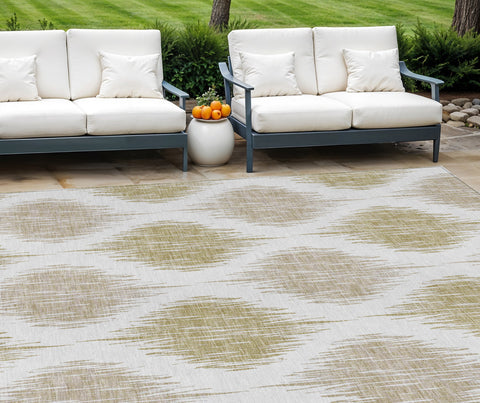 8' X 10' Gold Ivory And Beige Ikat Washable Indoor Outdoor Area Rug