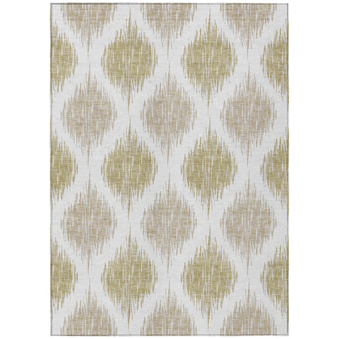 8' X 10' Gold Ivory And Beige Ikat Washable Indoor Outdoor Area Rug