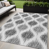 5' X 8' Gray Ivory And Charcoal Ikat Washable Indoor Outdoor Area Rug
