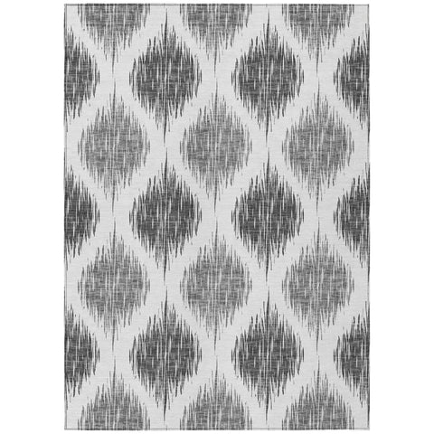5' X 8' Gray Ivory And Charcoal Ikat Washable Indoor Outdoor Area Rug