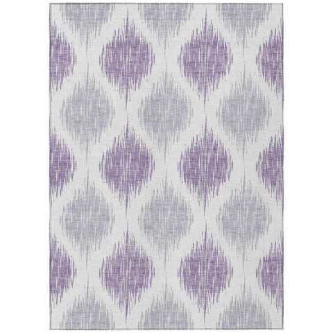 3' X 5' Lavender Purple And Ivory Ikat Washable Indoor Outdoor Area Rug