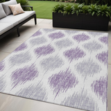 5' X 8' Lavender Purple And Ivory Ikat Washable Indoor Outdoor Area Rug