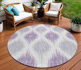 8' Lavender Purple And Ivory Round Ikat Washable Indoor Outdoor Area Rug