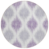 8' Lavender Purple And Ivory Round Ikat Washable Indoor Outdoor Area Rug