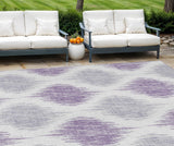 8' X 10' Lavender Purple And Ivory Ikat Washable Indoor Outdoor Area Rug
