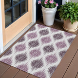 3' X 5' Purple Plum And Ivory Ikat Washable Indoor Outdoor Area Rug