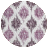 8' Purple Plum And Ivory Round Ikat Washable Indoor Outdoor Area Rug