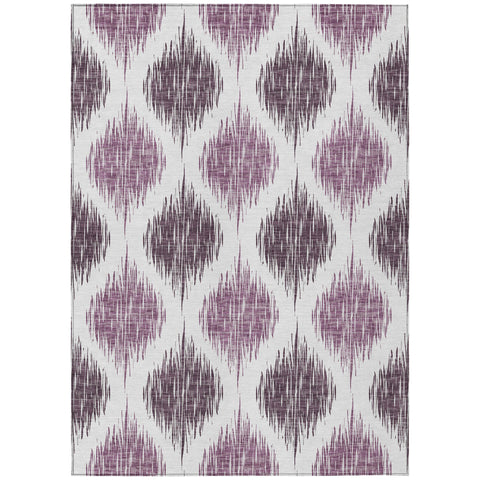 8' X 10' Purple Plum And Ivory Ikat Washable Indoor Outdoor Area Rug