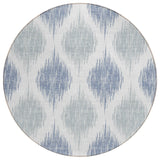 8' Sky Blue Ivory And Denim Blue Round Ikat Washable Indoor Outdoor Area Rug