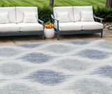 8' X 10' Sky Blue Ivory And Denim Blue Ikat Washable Indoor Outdoor Area Rug