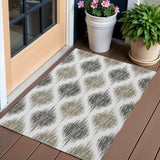 3' X 5' Taupe Ivory And Brown Ikat Washable Indoor Outdoor Area Rug