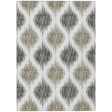 3' X 5' Taupe Ivory And Brown Ikat Washable Indoor Outdoor Area Rug