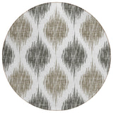 8' Taupe Ivory And Brown Round Ikat Washable Indoor Outdoor Area Rug