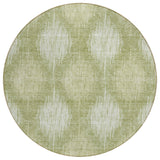 8' Artichoke Green And Fern Green Round Ikat Washable Indoor Outdoor Area Rug