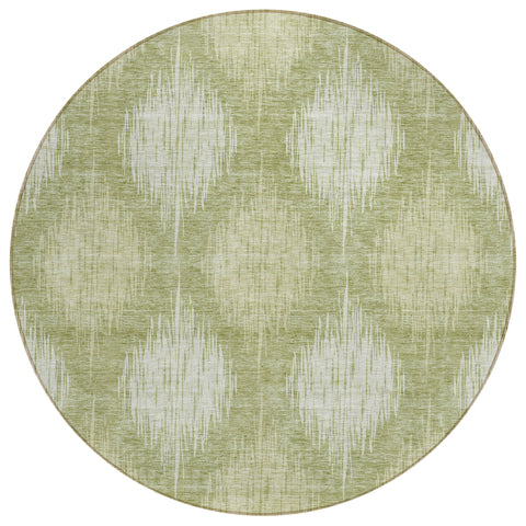 8' Artichoke Green And Fern Green Round Ikat Washable Indoor Outdoor Area Rug