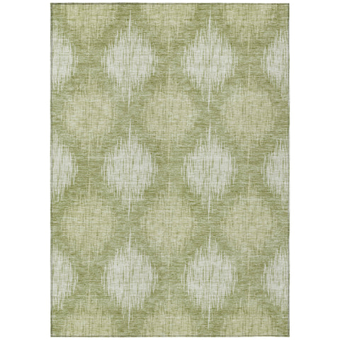 8' X 10' Artichoke Green And Fern Green Ikat Washable Indoor Outdoor Area Rug