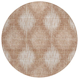 8' Coral And Terra Cotta Round Ikat Washable Indoor Outdoor Area Rug