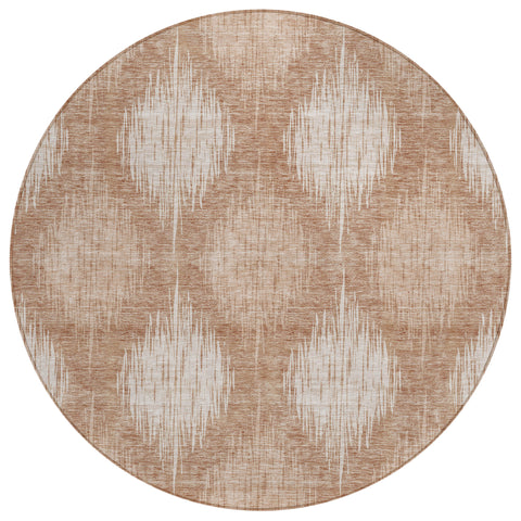 8' Coral And Terra Cotta Round Ikat Washable Indoor Outdoor Area Rug