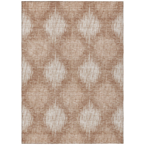 8' X 10' Coral And Terra Cotta Ikat Washable Indoor Outdoor Area Rug