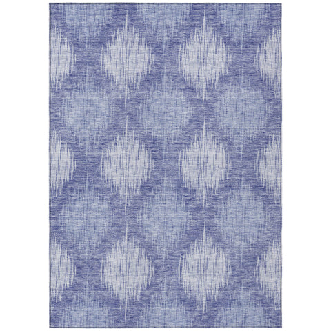 5' X 8' Denim Blue And Sky Blue Ikat Washable Indoor Outdoor Area Rug