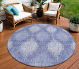 8' Denim Blue And Sky Blue Round Ikat Washable Indoor Outdoor Area Rug