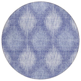 8' Denim Blue And Sky Blue Round Ikat Washable Indoor Outdoor Area Rug
