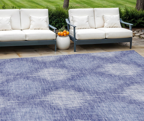8' X 10' Denim Blue And Sky Blue Ikat Washable Indoor Outdoor Area Rug