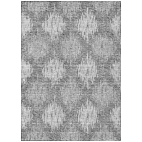3' X 5' Gray Silver And Charcoal Ikat Washable Indoor Outdoor Area Rug