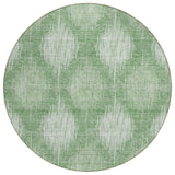 8' Mint Green And Fern Green Round Ikat Washable Indoor Outdoor Area Rug