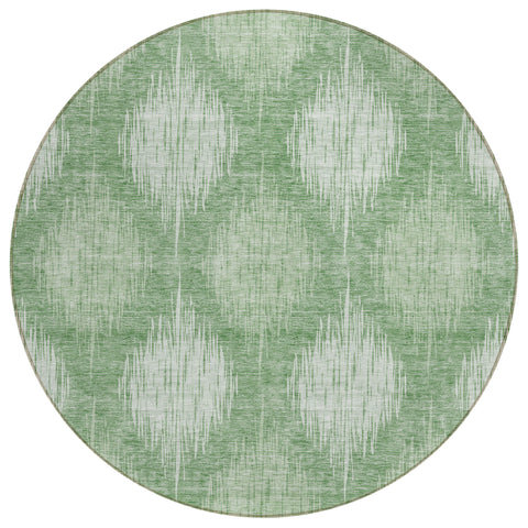 8' Mint Green And Fern Green Round Ikat Washable Indoor Outdoor Area Rug