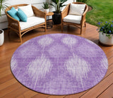8' Plum Purple And Lavender Round Ikat Washable Indoor Outdoor Area Rug