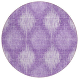 8' Plum Purple And Lavender Round Ikat Washable Indoor Outdoor Area Rug
