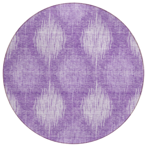 8' Plum Purple And Lavender Round Ikat Washable Indoor Outdoor Area Rug