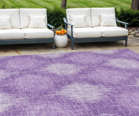 8' X 10' Plum Purple And Lavender Ikat Washable Indoor Outdoor Area Rug
