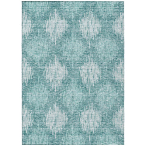 3' X 5' Teal Blue And Mint Green Ikat Washable Indoor Outdoor Area Rug