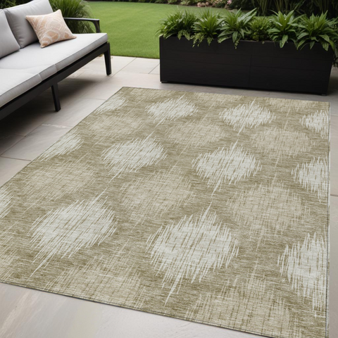 5' X 8' Taupe And Beige Ikat Washable Indoor Outdoor Area Rug