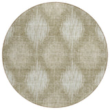 8' Taupe And Beige Round Ikat Washable Indoor Outdoor Area Rug